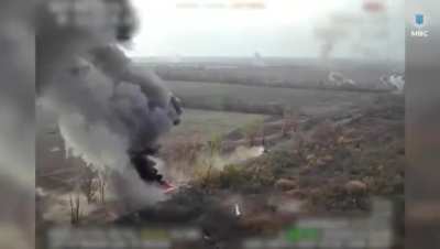 The Lazar UAV operators of the 27th Pechersk, Ukrainian National Guard Brigade take out moving russian armored vehicles with drone drops.