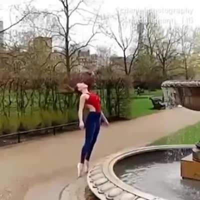 Taking a dip in the fountain