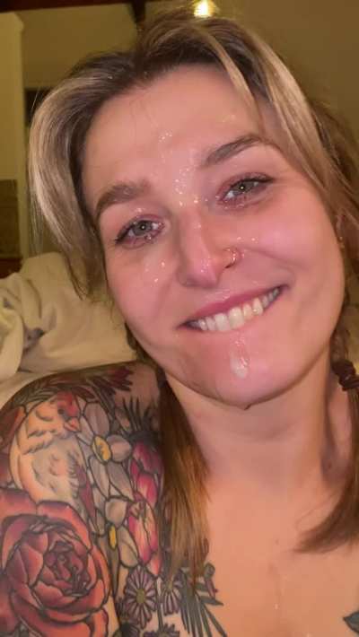 The aftermath of a huge load on my face