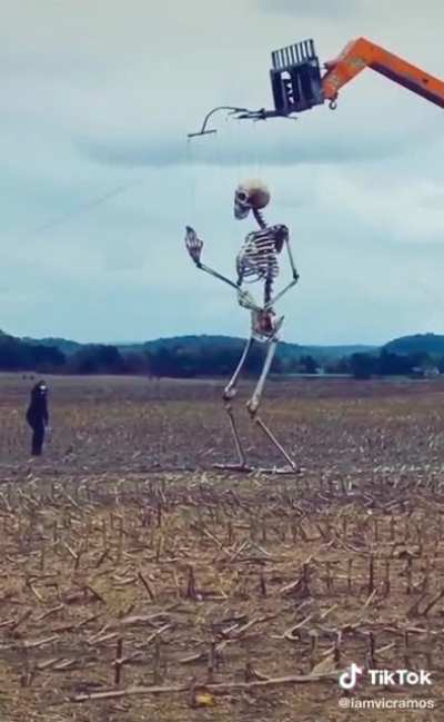 Someone made a marionette out of the giant skeleton from Home Depot!