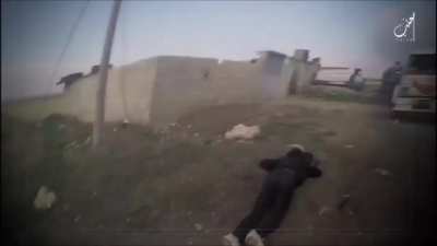 Isis militant guns down and loots a retreating soldier. June 6th, 2016.