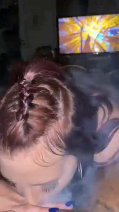 Sucking her dealer for a joint behind her boyfriend's back