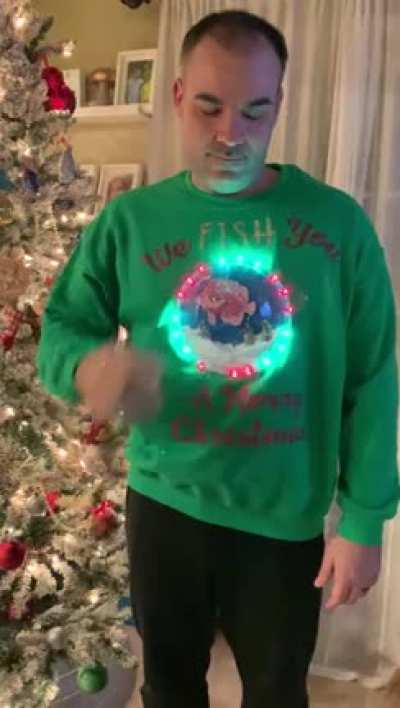 Didn&rsquo;t have an ugly sweater for the work Zoom party and asked my wife to pick one out for me. She made one instead. Be afraid.