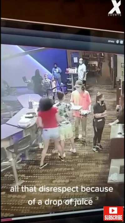 Smacking food from worker hands because of a drop of juice spilled on the customer.