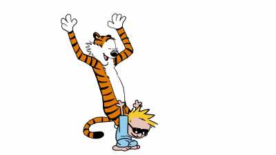 [A] I made an animated loop of Calvin and Hobbes dancing.