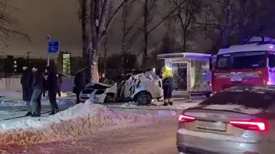 Man kills pedestrian and wraps around pole, driver and passenger are hospitalized