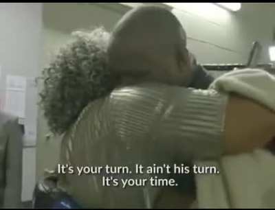 Running into his opponents mom moments After beating him and taking his belt.