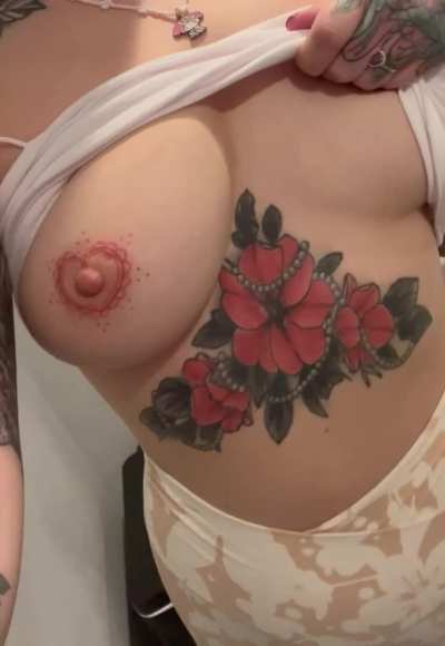 Titty drop with my new cute nipple tattoos ~ [oc]