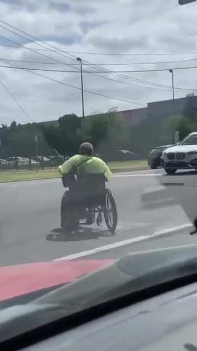 Merging into traffic in a wheelchair