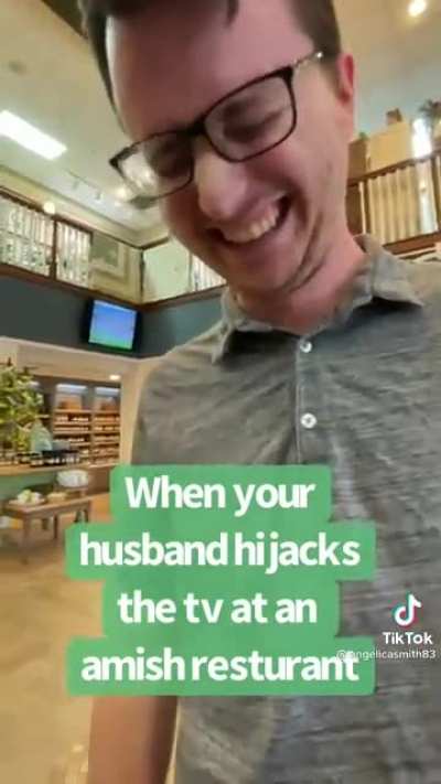 Taking over the TV at the Amish store for a good laugh