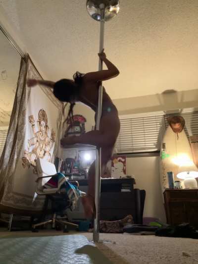 Dancing in my room freely on the pole is a favorite pass time of mine 