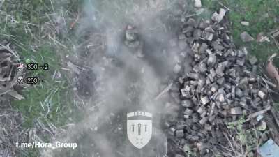 Russian small assault group obliterated by FVP drone's strikes. Video from May 18, Bakhmut direction.