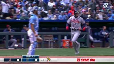 [Highlight] [Highlight] Matt Olson hits a triple when Edward Olivares lets the ball get past him.