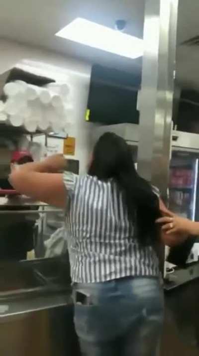 Woman goes on rampage. Comes to an abrupt halt.