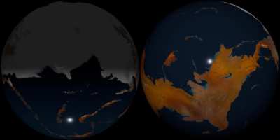 A preview of the now-finished product, for the final phase of the Centaur Homeplanet project for Jay Eaton's "Runaway to the Stars".  Blender, 2025-26