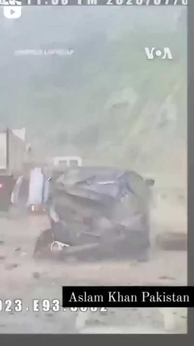Falling rocks from a landslide 