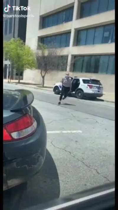 Lady makes her escape when no one is looking