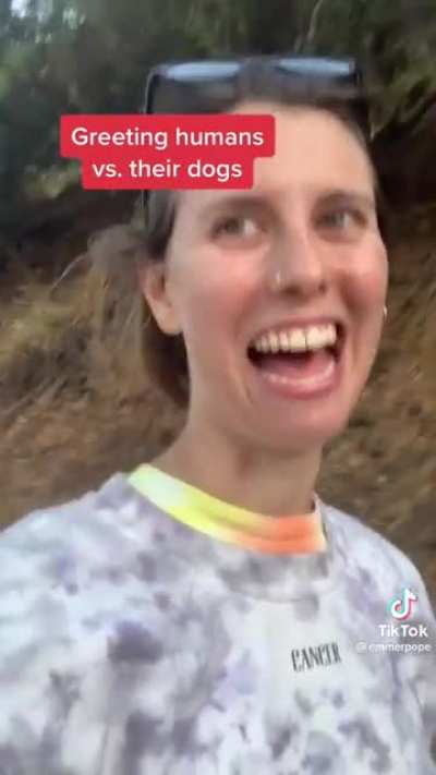 Greeting humans vs. their dogs