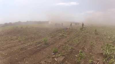 Ukrainian howitzer crews working on a "separatist" staging area near Sloviansk - 7/2/2014