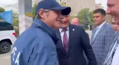 The "independent" head of the International Atomic Energy Agency, Rafael Grossi, hugs the Russian invaders at the temporarily occupied Zaporizhia NPP