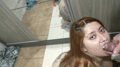 Latina takes a huge facial and loves it