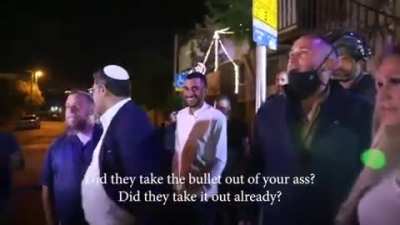 The Deputy Mayor of Jerusalem, Arieh King, speaking to one of the protestors in Sheikh Jarrah Neighborhood, saying it's a pity that he wasn't shot in the head.