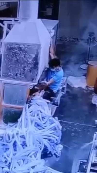 Guy gets tangled in a spool of death