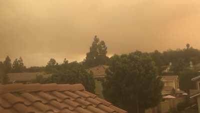 The smoke blowing over our neighborhood. 8am-1pm (forgive the dirty windows)
