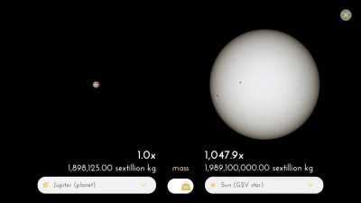 Although Jupiter is only 10 times smaller than the Sun, it's 1,000 times less massive. So if we were able to combine this gas giant with every other body in the Solar System, Jupiter wouldn't turn itself into the second Sun. (Credit: CosmicCollisions)