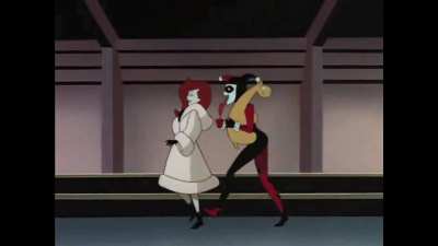 Bruce Wayne gets abducted by Poison Ivy and Harley Quinn, forced to pay for their Christmas shopping spree [from the episode "Holiday Knights"]