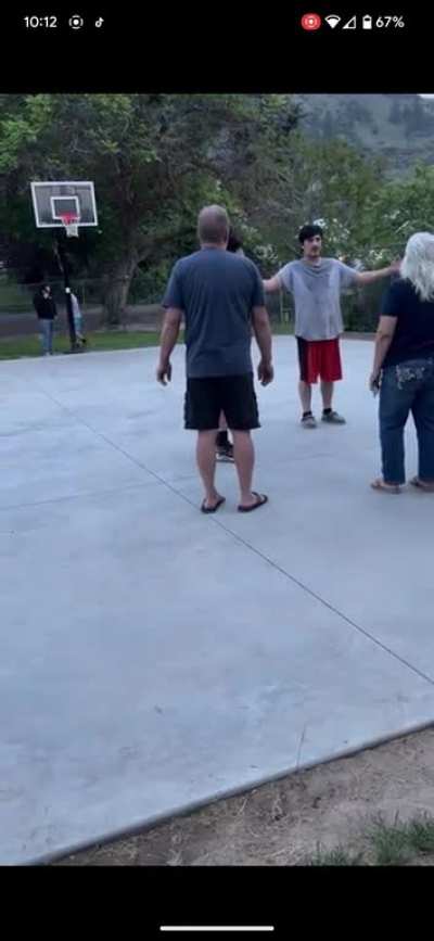 Karens yelling at kids playing basketball