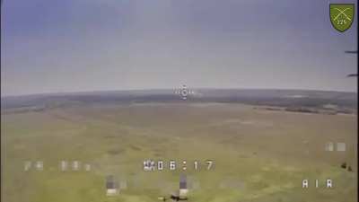 Ukrainian FPV drone hit a small Russian observation drone that was searching for targets somewhere in the Donetsk region. Drone operators from the "Pentagon" unit of the 225th Assault Battalion. Published on July 22, 2024
