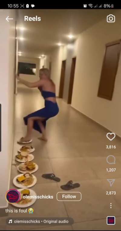 Girl Stepping on people's food