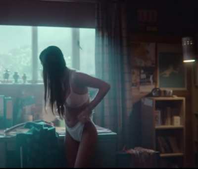 In her underwear