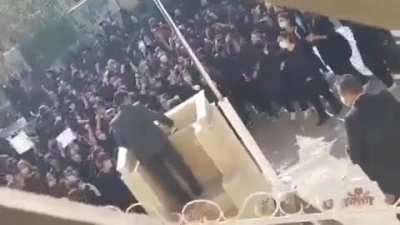 A girls' school in Iran brought a member of the IRGC-run Basij paramilitary to speak to students. The girls welcomed the speaker by taking off their headscarves & chanting 