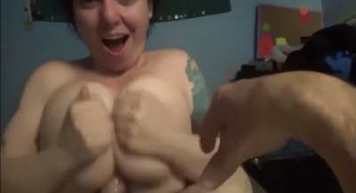 You can&rsquo;t escape her boob sandwich
