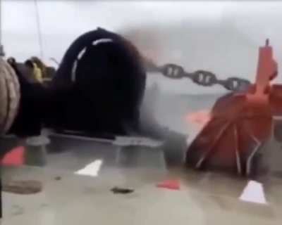 Rotor wheel brakes fail as ship&rsquo;s anchor is being lowered, anchor chain rips through rotor, brakes catch on fire, and chain snaps in two, 2015.