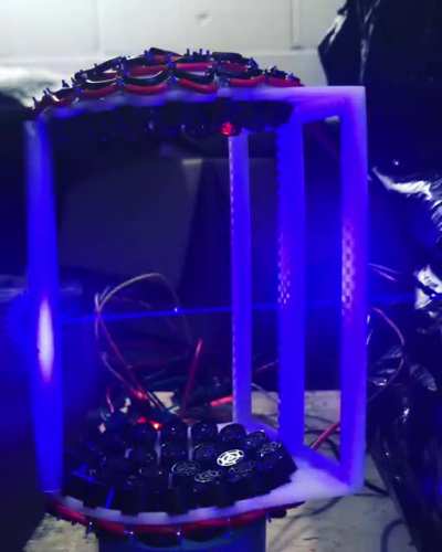 So basically I built this duel parabolic ultrasonic transducer array for the purposes of levitating a dab with sound on a standing wave then impacting it with a laser beam and smoking it out of midair well it levitates!👽🔬🛸🎛👨🏽&zwj;🚀📱🎚 This is just a prototype 
