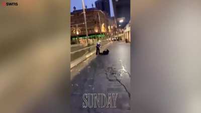 McDonald's security guard hits and kicks woman who threw drink at him