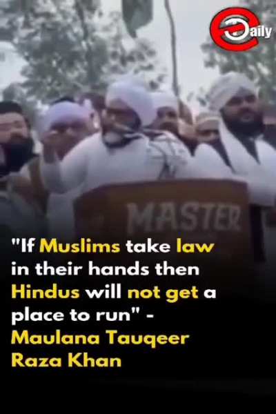 "If Muslim youth are forced to take law into their hands, Hindus won't get a place to hide". A week after Barelvi Sufi Tauqeer Raza incites in Dehradun for genocide of Hindus,Congress joins hands with him for UP elections.Global,MSM media,courts turns bli