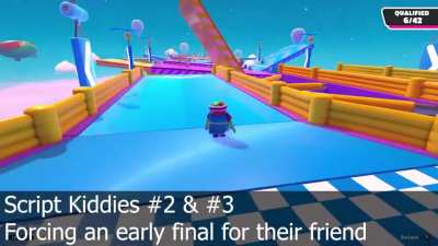 Cheaters are now helping each other to force early finals in Seesaw. They have perfected their method and are wearing (recent) legendary skins. Great detection.