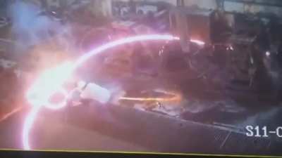 "Always be aware of where the nose of the bar is going". Worker adjusting rolling mill gets struck by cobbling steel bar.
