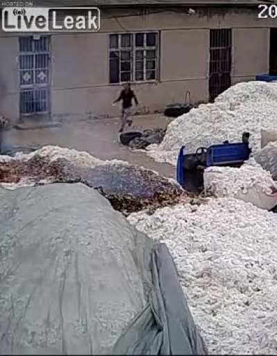 Using a lighter to open plastic bags at a COTTON WAREHOUSE
