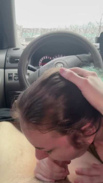 Almost caught sucking in the car