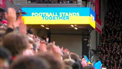 Liverpool fans sing You’ll Never Walk Alone as Anfield comes together to show their support for Ukraine