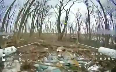 NSFW: A Russian soldier with his pants down was caught by a Ukrainian FPV drone. Posted 08.03.2026. Date and location not disclosed.
