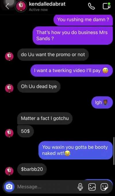 Yo who got bred on they cashapp I’m texting Kendalledabrat tryna get a twerking video y’all know imma put y’all on with whatever she send me 👀
