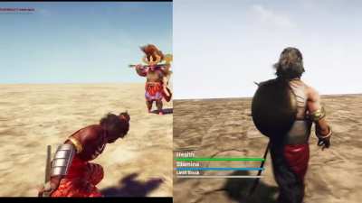 Quick comparison footage on Some of the newer progress on the game I&rsquo;ve been working on. The spear in Krodhan and the Battle Axe on the Asura are place holders for now. More AI elements to be implemented later. Krodhan will be holding a Lord Shiva&rsquo;s Tride