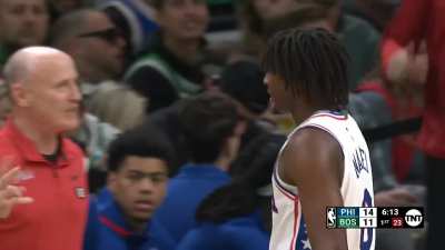 [Highlight] Maxey steals the ball from Jaylen Brown then Brown commits the transition take foul. Harden and Embiid fight over who gets to take the first NBA take foul free throw but Harden wins and makes it.
