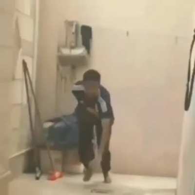 Guy is being chased by a big cat.